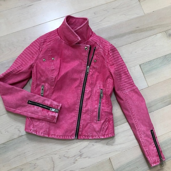 Blank NYC girls vegan leather pink jacket